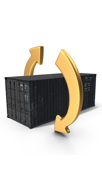 3d circular directional arrows with international standard shipping container