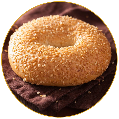 golden sesame seeds sprinkled over bagel